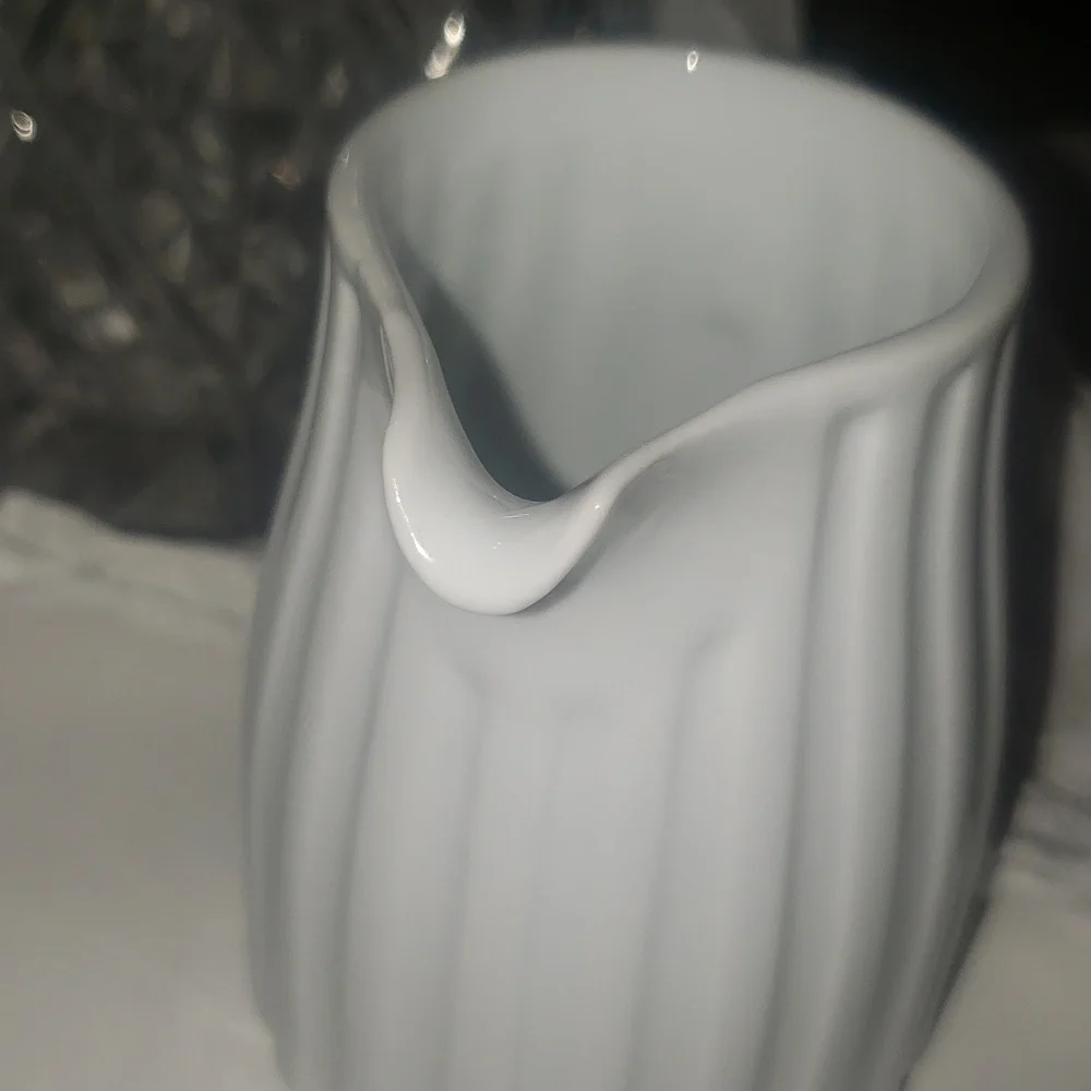 CRATE & BARREL MADE IN CHINA DISHWASHER SAFE WHITE RIBBED CERAMIC MILK PITCHER